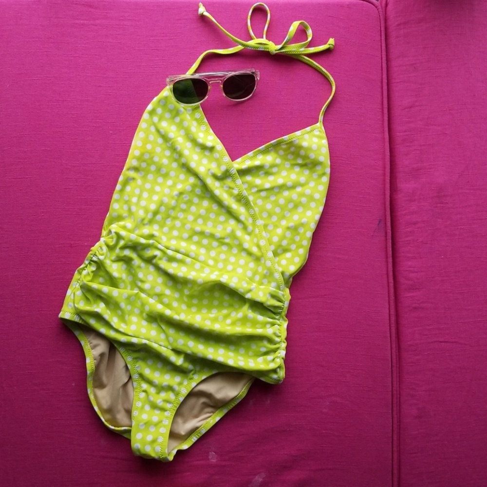 J Crew line green polka dot one piece swim size 4